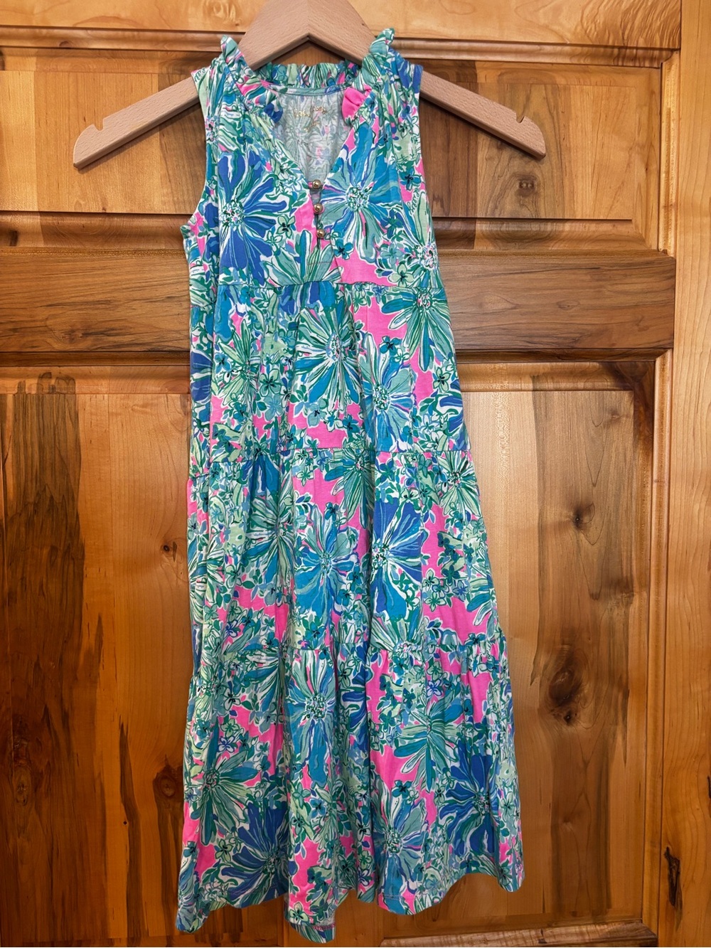 Lilly Pulitzer Kids Floral Tiered Dress in Teal, Pink & Green
